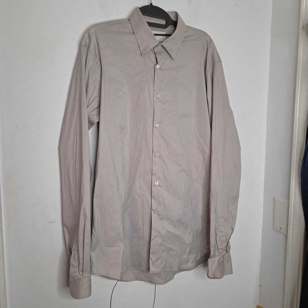 Prada Milano Mens Gray Long Sleeve Button Down Dress Shirt Size 16 41 Italy
